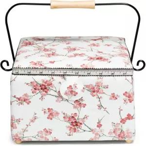 프림 대형 사각 재봉 바구니 화이트 플로럴