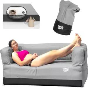 슬라우치 소파 펌프가 내장된 에어 숨겨진 컵 홀더 수납 포켓 캠핑 해변 가정 및 야외용 고성능 패브릭으로