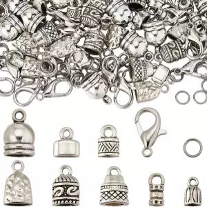 써니클루 1박스 230개 가죽 엔드캡 쿠미히모 코드 합금 앤티크 실버 티베트 스타일 크림프 태슬 튜브 팁