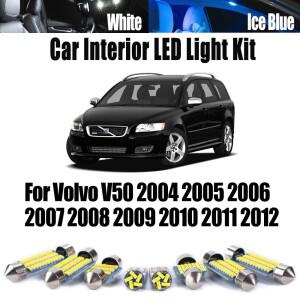 볼보 호환 V50 2004-2007 2008 용 자동차 LED 실내 맵 돔 독서용 햇빛 가리개 발밑 조명 키트 액세서리