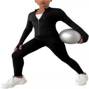 솔리 헉스 소녀 운동복 2피스 의상 모의 넥 집업 탑과 레깅스 팬츠 운동 요가 세트