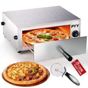 PYY 피자 오븐 전기 12인치 테이블탑 실내 스테인리스 스틸 쿠커 베이커 조리대 타이머 및 크럼 트레이 가정용 레스토랑 1100W 실버