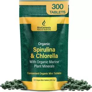 바이오제네시스 스피룰리나 클로렐라 해양 식물 미네랄 - 300 카운트(200mg) 호주 재배 조류 슈퍼푸드