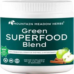 마운틴 메도우 허브 그린 슈퍼푸드 블렌드 - 스피룰리나 클로렐라 버섯 프로바이오틱스 소화 효소 제