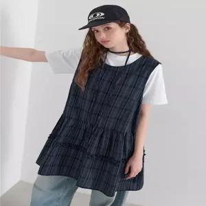 [제작] 로라비 체크 뷔스티에 롱 블라우스 86758 빅사이즈 여성의류