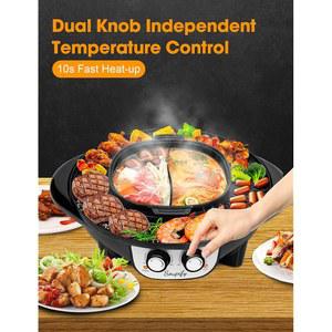 IN 냄비 전기 바비큐 그릴 독립 가족 친구 논스틱 위한 다기능 조절 온도 모임을 수프화하세요 이중 그릴로 무연