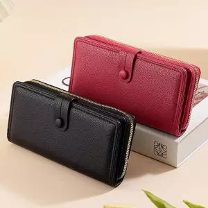 여성 장지갑 가죽 카드 많이 들어가는 대용량 수납 지퍼 핸드폰 클러치 선물 많은 여자 지갑 심플 브랜드