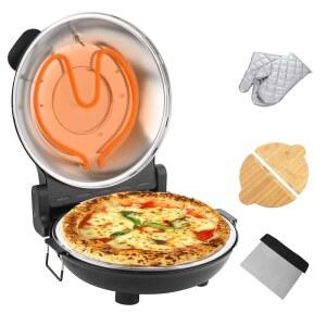 이베이크 스톤 피자 오븐 12인치 실내 전기 메이커 듀얼 온도 조절 기능이 있는 1200W 카운터탑 머신 몇 분 만에 바삭한 크러스트 블랙