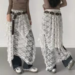 지스캇 여성용 퍼들 빈티지 레이어드 언발란스 레이스 롱 스커트 치마