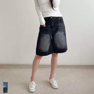 여성 여름 버뮤다 데님 팬츠 플랩 포켓 청 반바지 6부 와이드 키작녀 빅사이즈