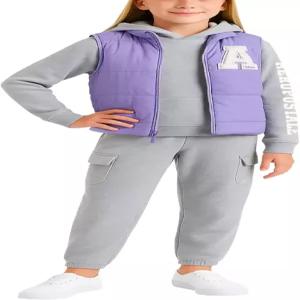 에어로포스탈 걸스 조거 세트 - 여아용 3피스 패딩 조끼 풀오버 후드티 카고 스웨트 팬츠 (사이즈 4-16)