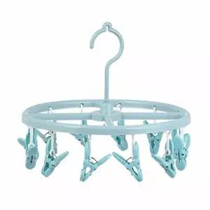 360도 WAQ077G7 회전 12클립 빨래 집게 걸이 행거 블루