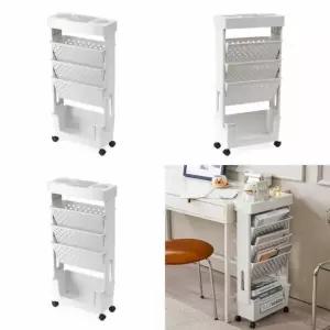 틈새활용 CCH434A2 5단 이동식 북트롤리 화이트 북카트 북트레이
