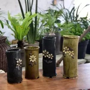 도기 화분 원통 9x19 사무실미니 특이한한화분 귀여운 네잎클로버 까페 도자기 다육이 인테리어 꽃화분