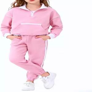 비탈릭 걸스 2피스 의상 운동복 긴팔 반집 스웨트셔츠와 스웨트 팬츠 세트 포켓 포함