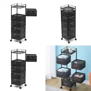 철제 5단 회전 트롤리 블랙 이동식트롤리 선반트롤리