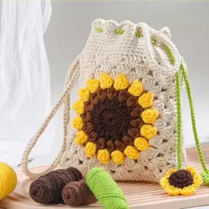 해바라기 니트백 DIY 패키지 뜨개가방 만들기 키트만들기 코바늘 취미 질세트 DIY재료 실추천 부자재 질소