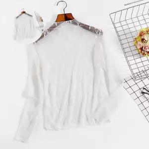 망사 플라워 패턴 상의 물결 블라우스 넥 소매 웨이브