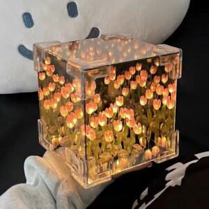 DIY 튤립 무드등 LED 장식용 야간등 1 큐브 및 소녀 2 테이블 카드용 매직 in 선물 거울 램프 생일