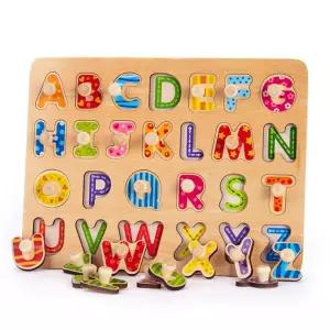 영유아 영어학습 우드 알파벳 꼭지퍼즐 손잡이 입체 아기교구