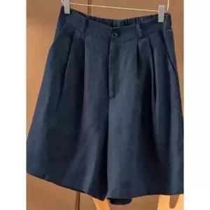 뚜에스틸로 바지 여성용 여름 통기성 얇은 하이웨스트 슬림핏 린넨 와이드 반바지 5부 ADOR1