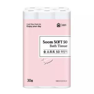 숨 소프트 2겹화장지 50mX30롤집들이 가정용 화장실 세트 화장지 두루마리휴지