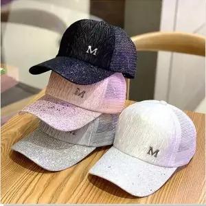 (색상 진그레이)볼캡 여름 펄 여성 통풍 스팽글 모자 메쉬 반짝이