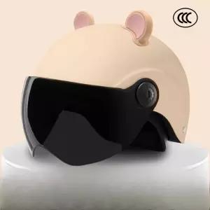 귀여운 헬멧 여성 귀 스쿠터 하프페이스 3C모카베이지 오토바이 챙 클래식