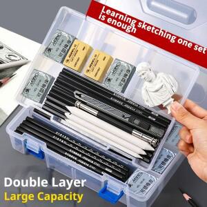스케치 펜 세트 드로잉 키트 학생용 휴대용 커튼 목탄 연필 스틱 샤프너 지우개 박스