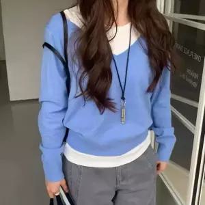 여자 봄가을 간절기 루즈핏 브이넥 코디 세트