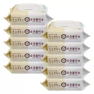 깨끗한나라 오곡 물티슈 캡형 100매 X 10개멀티 가정용 고급 리필 형티슈 보습 깨끗한