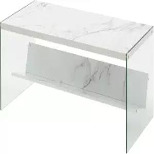 편의 개념 소호 유리 커피 테이블 40인치 - 수납 선반이 있는 현대 거실 가족실용 화이트 인조 대리석