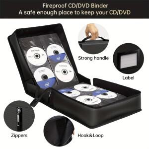 DVD 정리 상자 대용량 방화 및 방수 CD 보관 케이스(지퍼 손잡이 포함) 휴대가 용이함