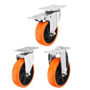 3인치/4인치/5인치 휠 회전 캐스터 PVC 블랙하트 오렌지 페이스 가구 이중 축 브레이크 산업용 테이블 선