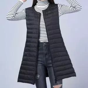 차이나넥 롱 경량 조끼 허벅지 기장 간절기 한겨울 파우치포함