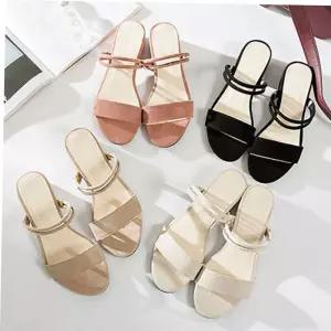 슬리퍼힐 여성 통굽 스트랩 샌들 뮬 스웨이드 낮은 굽 4cm