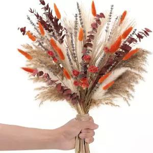 가을 장미와 유칼립투스 잎이 달린 팜파스 잔디 부케 92피스 홈 파티 및 웨딩 테이블 센터피스용. (92)