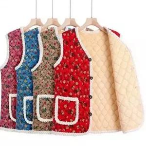 플로럴할머니 스타일 퀼팅 촌캉스 슬리브리스탑 시즌 엄마 플리스