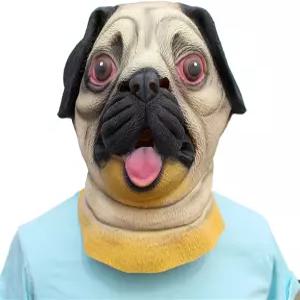 현실적인 개 머리 마스크 스푸핑 풀 헤드 퍼그 남녀 공용 성인 라텍스 동물 할로윈 코스프레 파티 코스튬