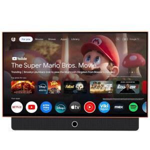 배터리 작동식 HSTrejanyx 27인치 휴대용 스마트 TV, 1080P FHD TV OS, HDR10, 돌비 오디오, 크롬캐스트 및 블루투스, 야외 시청, RV 여행, 스포츠 영화의 밤(G27F, 오렌지)에 이상적입니다