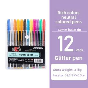 12-60개 메탈릭 글리터 컬러 젤 펜 100색 리필 로드 문구 하이라이터 학교 색칠 그림 아트 마커펜