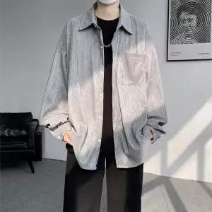 EAMT 남자 캐주얼 봄옷 빅사이즈 셔츠 트렌드 쿨링 긴팔 솔리드 코트 YJ1