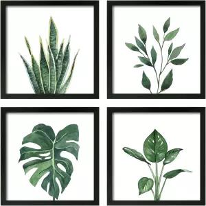 아트비한나 액자 식물성 욕실 벽 아트 데코 8x8 인치 4 팩 아크릴 세이지 그린 프린트 세트 스파 및 농가용
