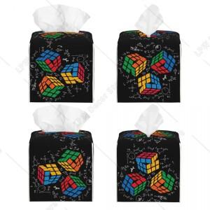 맞춤형 수학 루빅스 큐브 티슈 박스 커버 사각형 PU 가죽 교사 선물 사무실용 홀더