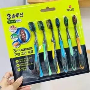 3솔루션 대나무숯 미세모 칫솔(6개입) 직원선물 구강관리용칫솔