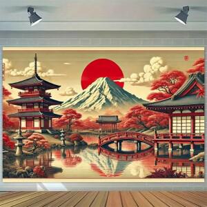 1pc 후지산 일본 풍경 태피스트리 - 폴리에스테르 직물, 기계 세탁 가능, 실내/실외 파티 장식에 적합
