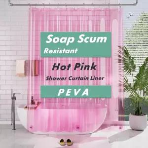 AmazerBath 72x78 롱 샤워 커튼 라이너 투명 핑크 플라스틱 방수 PEVA 3개의 자석과 12개의 녹슬지 않는