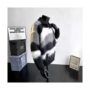 남자 칼라넥 빈티지 밍크라이크 스트라이프 스웨터 커플 터틀넥 니트 언밸런스 카디건 원픽1