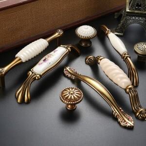 서랍 손잡이 옷장 문 유럽 가구 하드웨어 아연 합금 앤티크 브론즈 세라믹 화이트 캐비닛