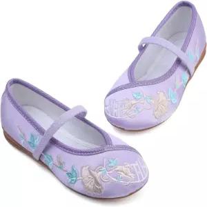 엔칸토 코스튬 슈즈 메리 제인 플랫 라운드 토 로우 웨지 발레 꽃 자수 할로윈 코스프레 드레스 업